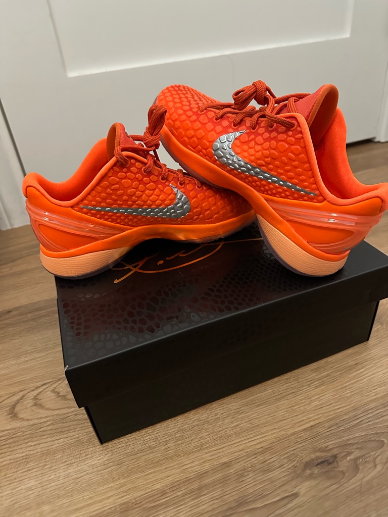New Nike Kobe Vi (Gs) Kids Basketball Shoes Orange With Silver Swoosh